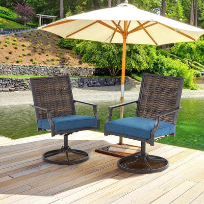 EROMMY Set di 2 sedie girevoli da pranzo per patio, sedia girevole in vimini e alluminio per esterni, sedia a dondolo girevole con struttura in alluminio resistente alle intemperie