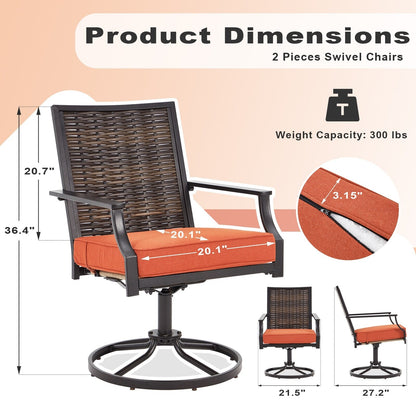 EROMMY Set di 2 sedie girevoli da pranzo per patio, sedia girevole in vimini e alluminio per esterni, sedia a dondolo girevole con struttura in alluminio resistente alle intemperie