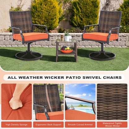 EROMMY Set di 2 sedie girevoli da pranzo per patio, sedia girevole in vimini e alluminio per esterni, sedia a dondolo girevole con struttura in alluminio resistente alle intemperie