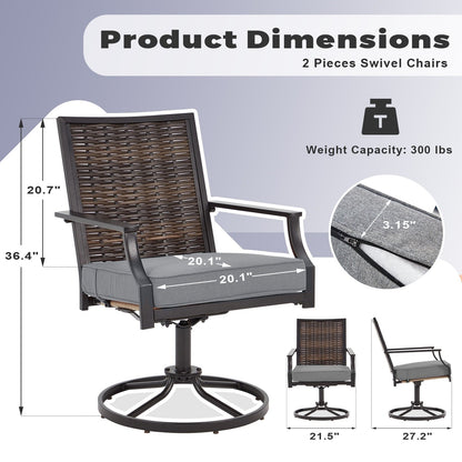 EROMMY Set di 2 sedie girevoli da pranzo per patio, sedia girevole in vimini e alluminio per esterni, sedia a dondolo girevole con struttura in alluminio resistente alle intemperie