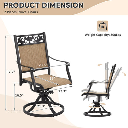 EROMMY Set di 2 sedie girevoli da pranzo per patio, sedia girevole in vimini e alluminio per esterni, sedia a dondolo girevole con struttura in alluminio resistente alle intemperie