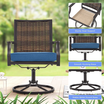 EROMMY Set di 2 sedie girevoli da pranzo per patio, sedia girevole in vimini e alluminio per esterni, sedia a dondolo girevole con struttura in alluminio resistente alle intemperie