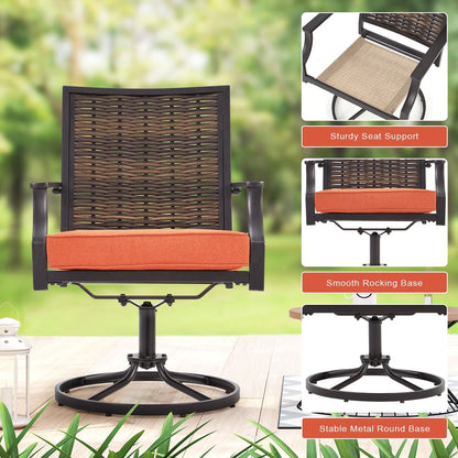 EROMMY Set di 2 sedie girevoli da pranzo per patio, sedia girevole in vimini e alluminio per esterni, sedia a dondolo girevole con struttura in alluminio resistente alle intemperie