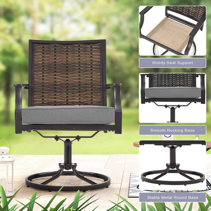 EROMMY Set di 2 sedie girevoli da pranzo per patio, sedia girevole in vimini e alluminio per esterni, sedia a dondolo girevole con struttura in alluminio resistente alle intemperie