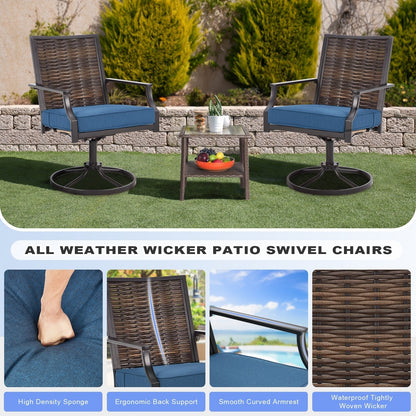 EROMMY Set di 2 sedie girevoli da pranzo per patio, sedia girevole in vimini e alluminio per esterni, sedia a dondolo girevole con struttura in alluminio resistente alle intemperie