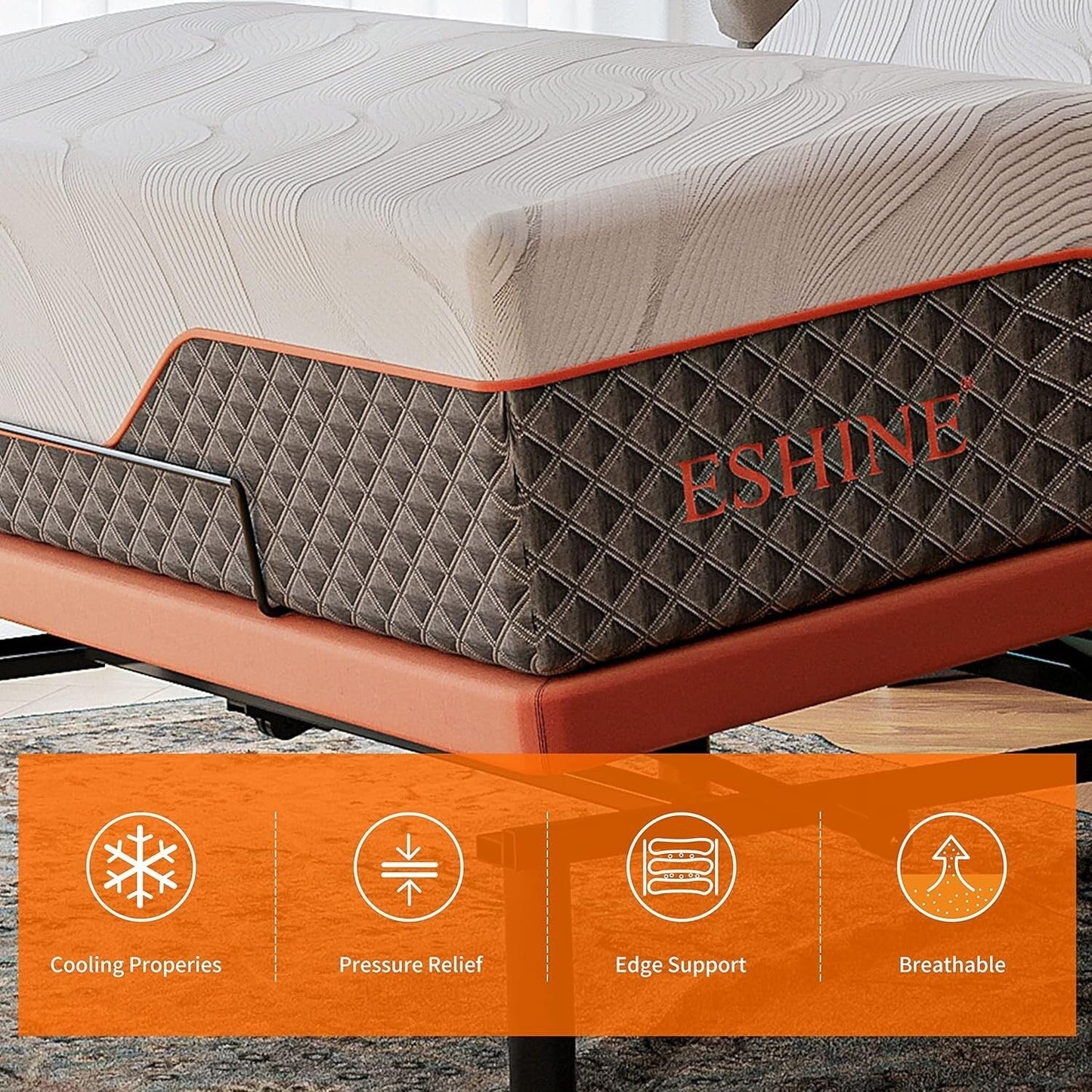 Materasso in memory foam ibrido ESHINE da 14 pollici per letto regolabile
