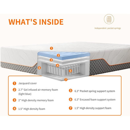 Materasso in memory foam ibrido ESHINE da 14 pollici per letto regolabile