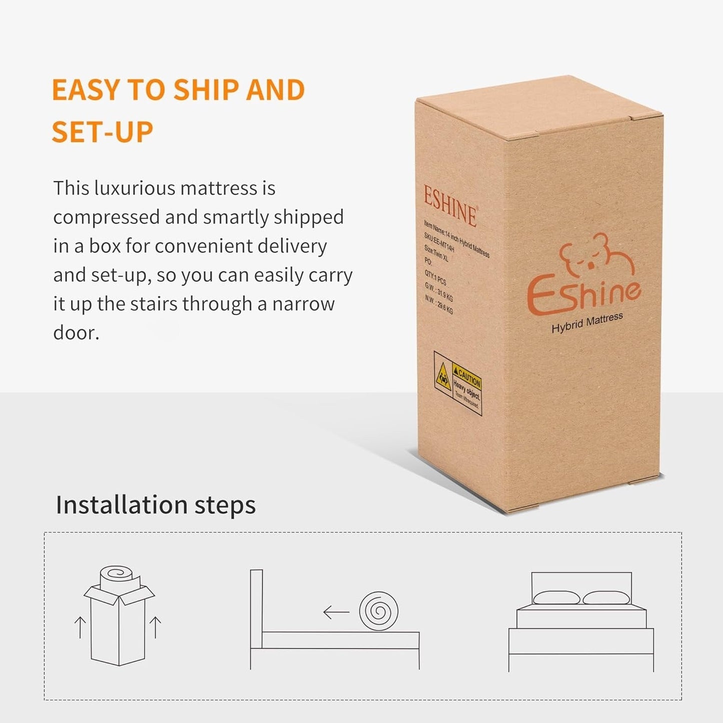 Materasso in memory foam ibrido ESHINE da 14 pollici per letto regolabile