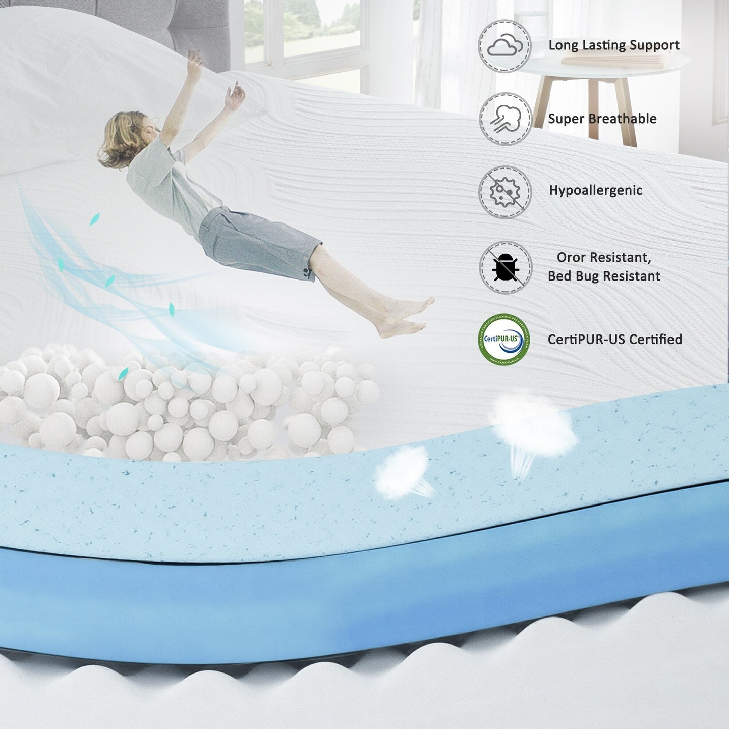Materasso in memory foam gel da 10 pollici, comfort medio