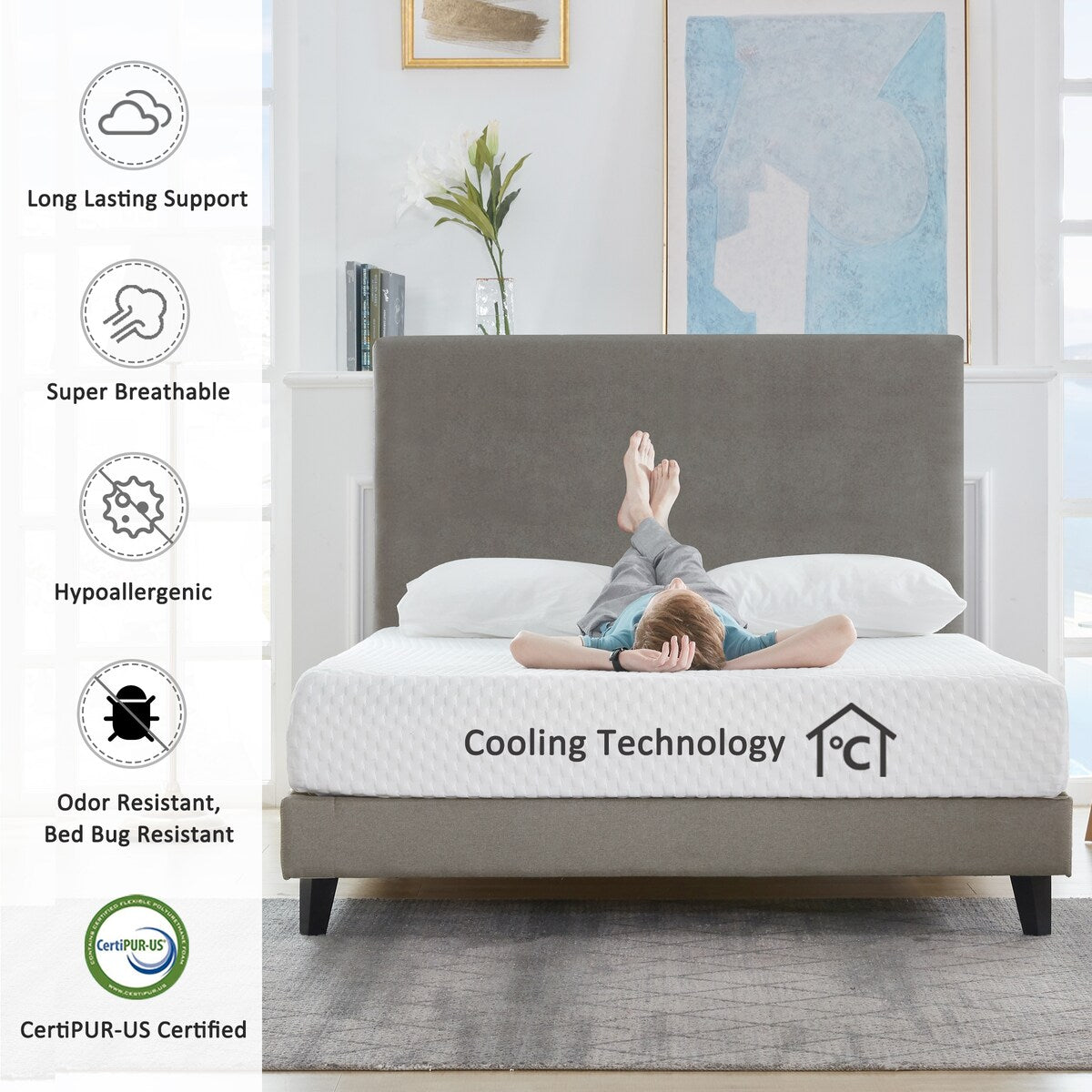 Materasso in memory foam gel da 10 pollici, comfort medio