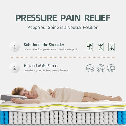 10 Materassi, Materasso a molle insacchettate in memory foam, Supporto per il sonno, Materasso dalla sensazione di rigidità media in una scatola