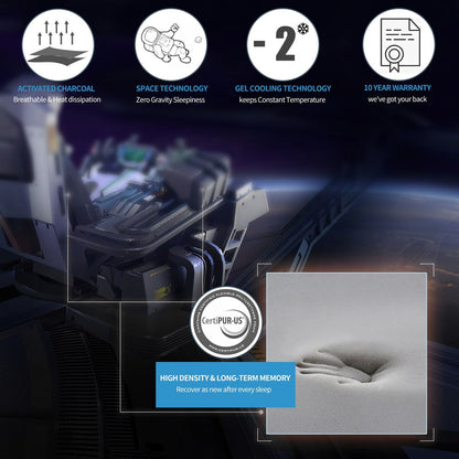 Materasso in memory foam infuso di gel e carbone da 6 pollici, comfort medio, matrimoniale