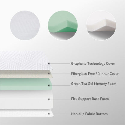 Materasso in memory foam, materasso in memory foam in gel da 10 pollici per un sonno fresco, letto in una scatola, infuso di tè verde