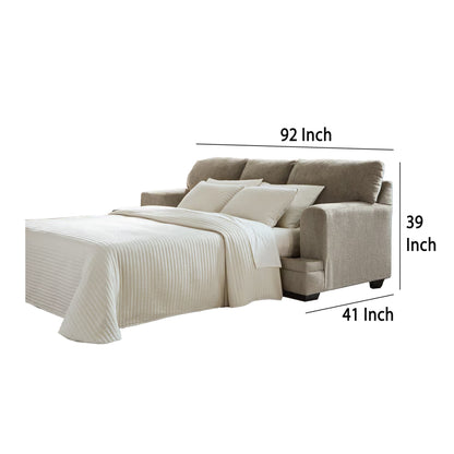Divano letto Ead, letto matrimoniale in memory foam, 4 cuscini decorativi, marrone talpa