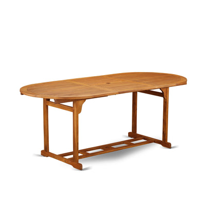 Set da pranzo per esterni East West Furniture: tavolo ovale in legno di acacia e sedie pieghevoli con braccioli, olio naturale (opzioni pezzi)
