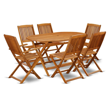 Set da tavolo da giardino East West Furniture - Tavolo in legno di acacia e sedie pieghevoli con sedie laterali, olio naturale (opzioni pezzi)