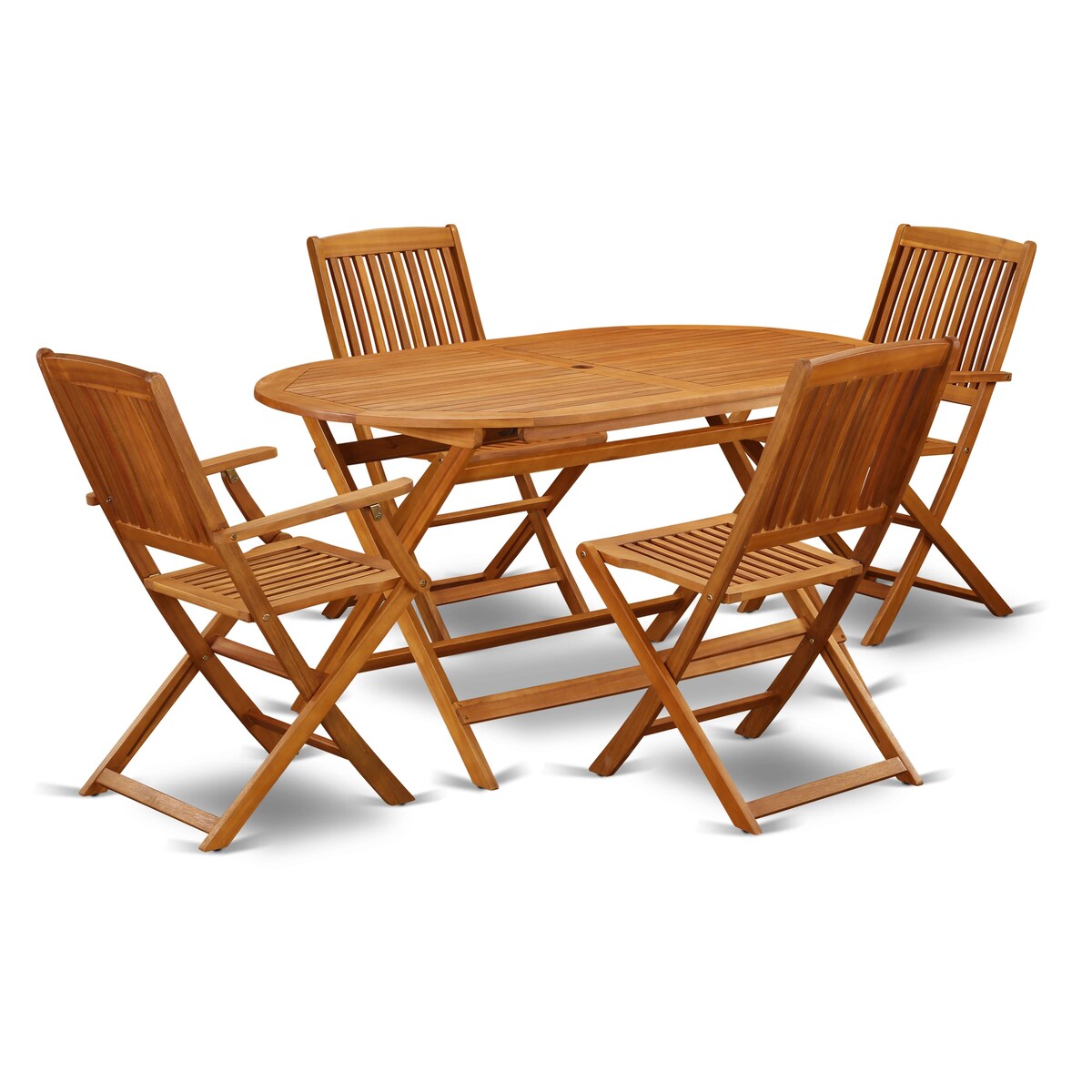Set da tavolo da giardino East West Furniture - Tavolo in legno di acacia e sedie pieghevoli con sedie laterali, olio naturale (opzioni pezzi)
