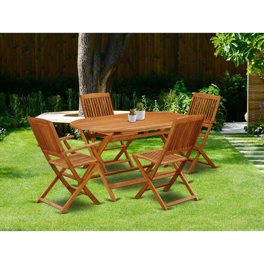 Set da tavolo da giardino East West Furniture - Tavolo in legno di acacia e sedie pieghevoli con sedie laterali, olio naturale (opzioni pezzi)