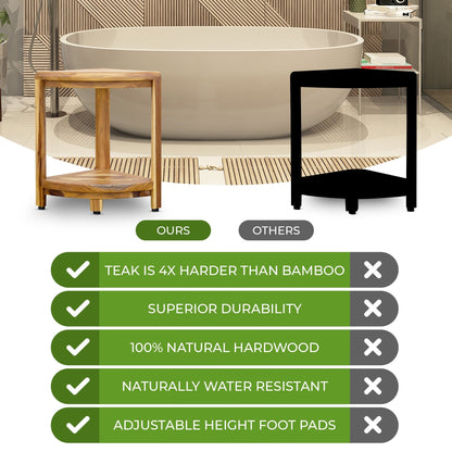 EcoDecors, Mensola angolare in legno di teak, Poggiapiedi per la rasatura della doccia, Sgabello in teak per doccia interna, 18 pollici