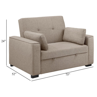 Divano letto trasformabile Edina, 2 cuscini, tessuto beige, 75 pollici