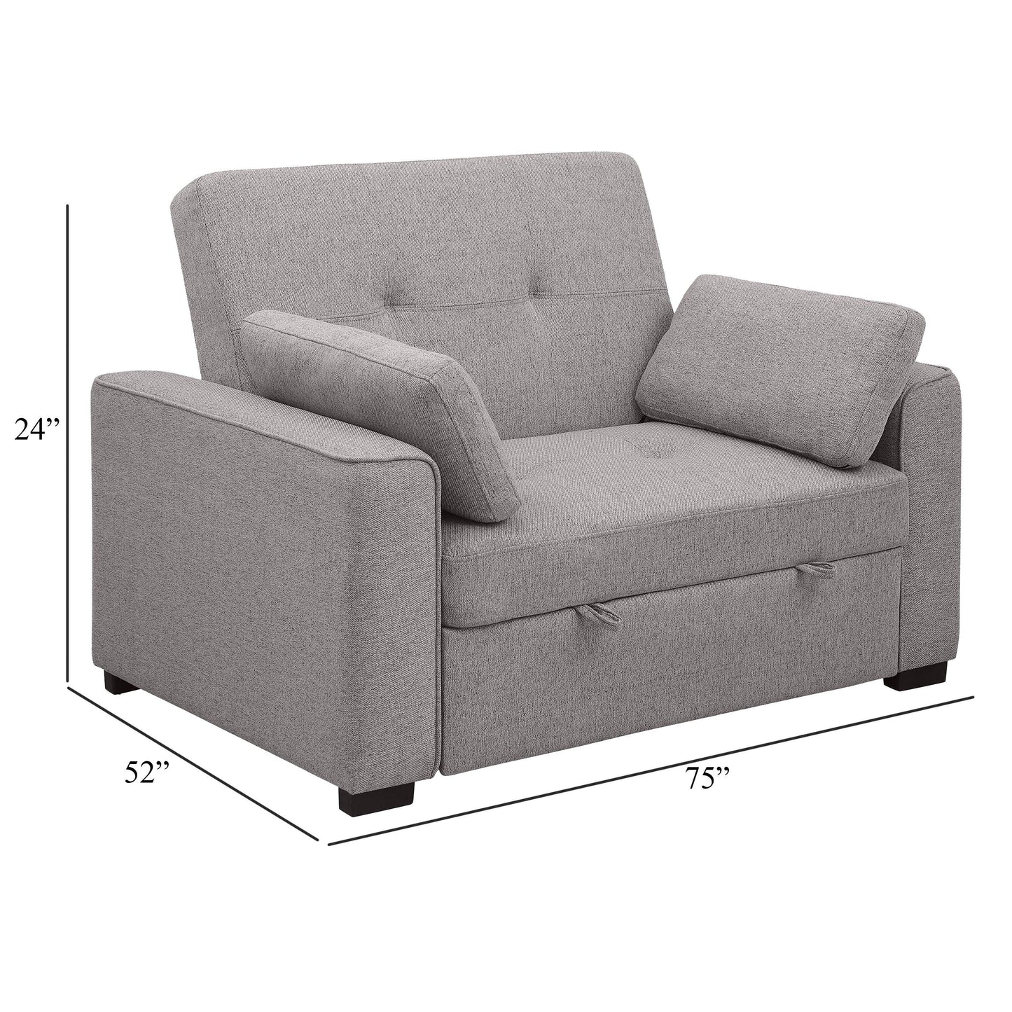 Divano letto trasformabile Edina, 2 cuscini, tessuto grigio, 75 pollici