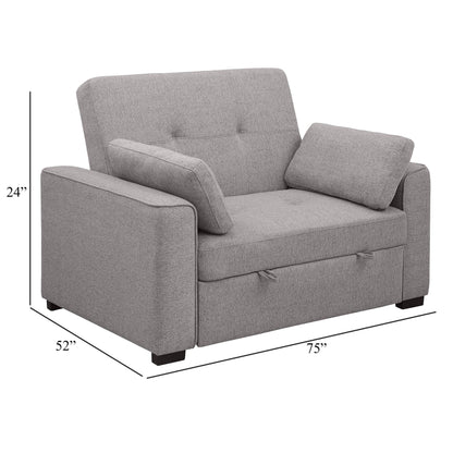 Divano letto trasformabile Edina, 2 cuscini, tessuto grigio, 75 pollici