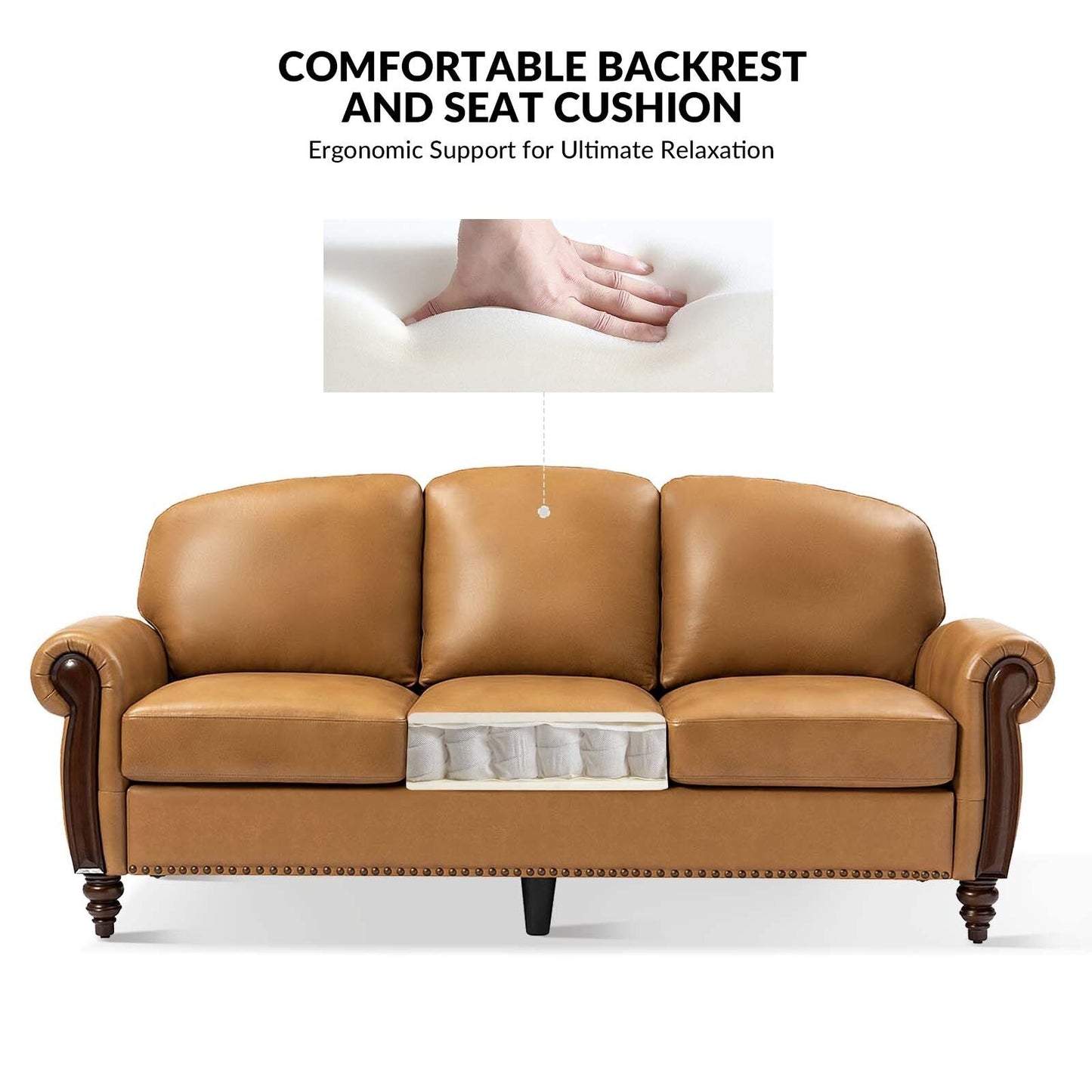 Divano tradizionale in vera pelle Eduard 84 con gambe in legno intagliato di HULALA HOME