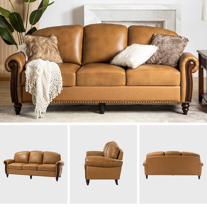 Divano tradizionale in vera pelle Eduard 84 con gambe in legno intagliato di HULALA HOME