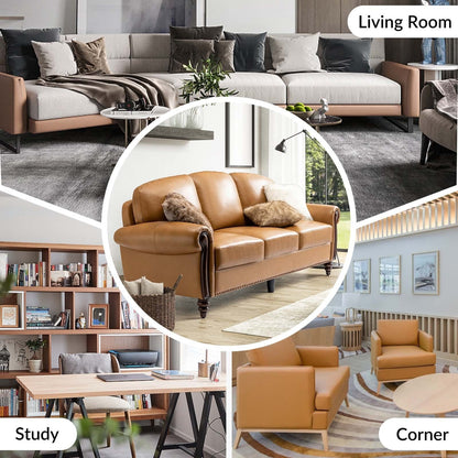 Divano tradizionale in vera pelle Eduard 84 con gambe in legno intagliato di HULALA HOME