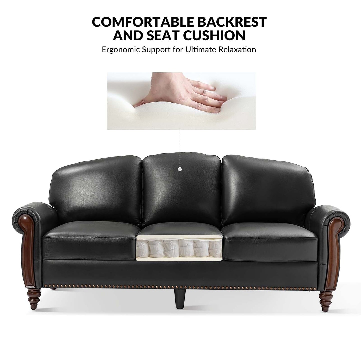 Divano tradizionale in vera pelle Eduard 84 con gambe in legno intagliato di HULALA HOME