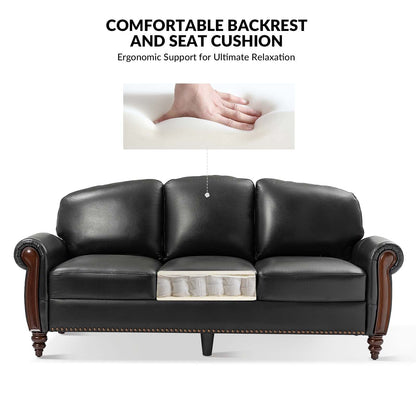 Divano tradizionale in vera pelle Eduard 84 con gambe in legno intagliato di HULALA HOME