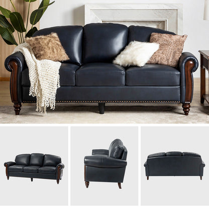 Divano tradizionale in vera pelle Eduard 84 con gambe in legno intagliato di HULALA HOME