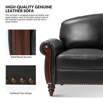 Divano tradizionale in vera pelle Eduard 84 con gambe in legno intagliato di HULALA HOME