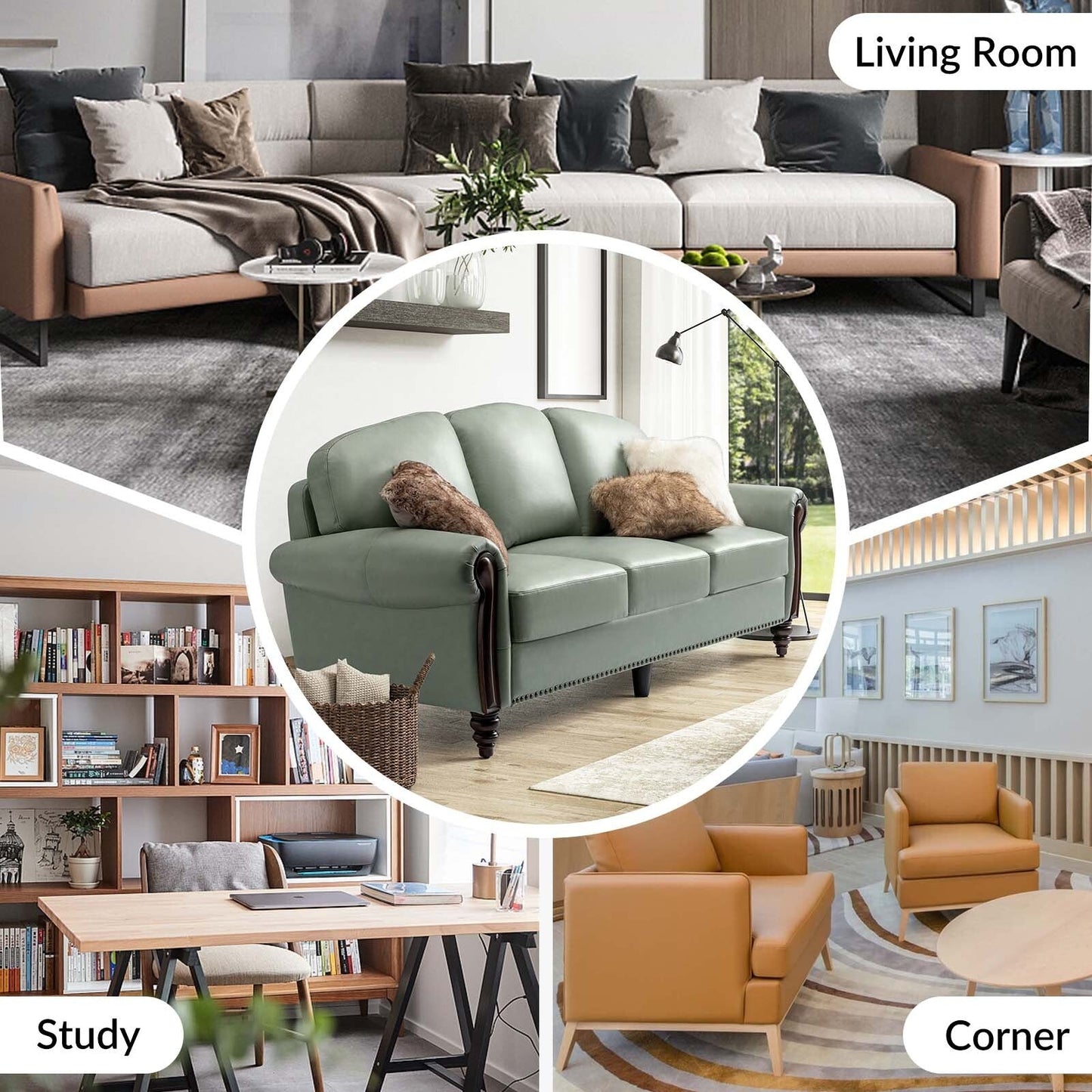 Divano tradizionale in vera pelle Eduard 84 con gambe in legno intagliato di HULALA HOME