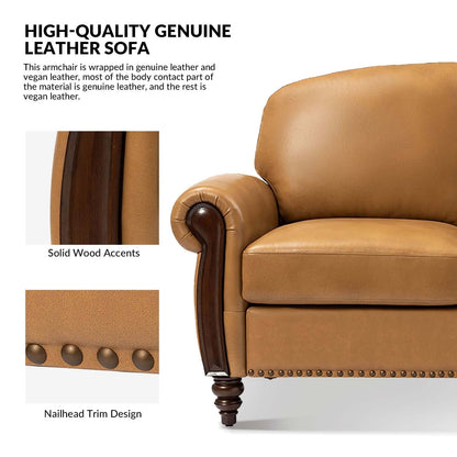 Divano tradizionale in vera pelle Eduard 84 con gambe in legno intagliato di HULALA HOME