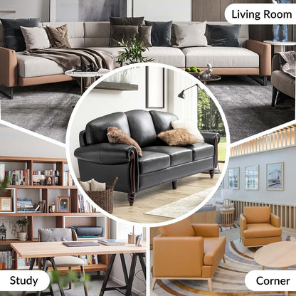 Divano tradizionale in vera pelle Eduard 84 con gambe in legno intagliato di HULALA HOME