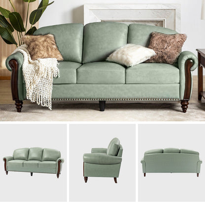 Divano tradizionale in vera pelle Eduard 84 con gambe in legno intagliato di HULALA HOME