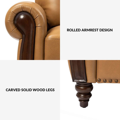 Divano tradizionale in vera pelle Eduard 84 con gambe in legno intagliato di HULALA HOME