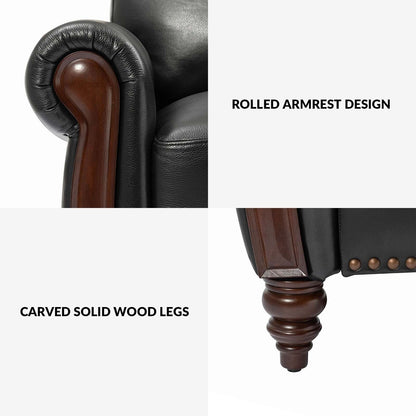 Divano tradizionale in vera pelle Eduard 84 con gambe in legno intagliato di HULALA HOME