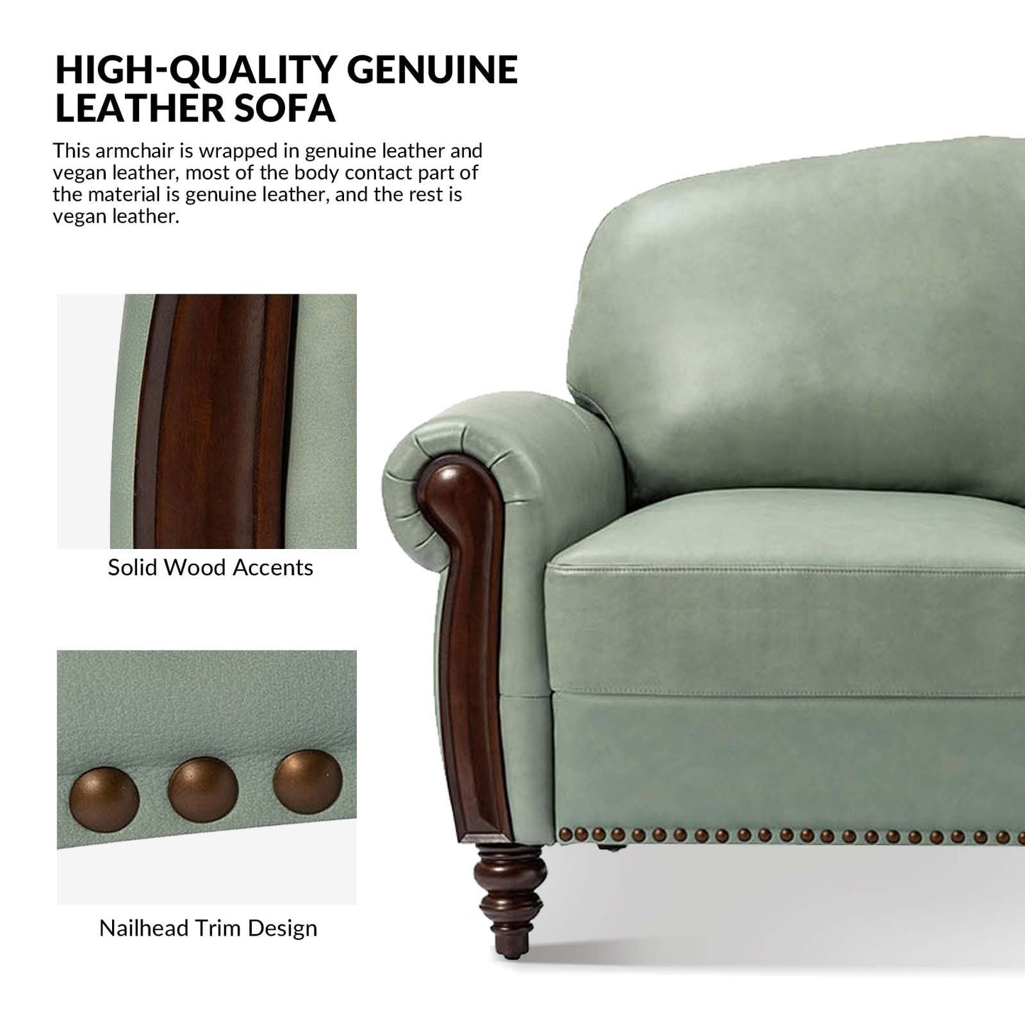 Divano tradizionale in vera pelle Eduard 84 con gambe in legno intagliato di HULALA HOME