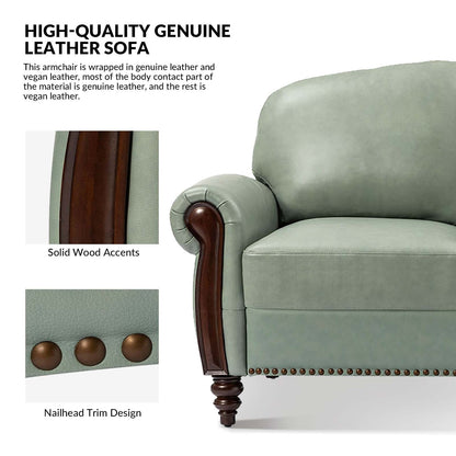 Divano tradizionale in vera pelle Eduard 84 con gambe in legno intagliato di HULALA HOME