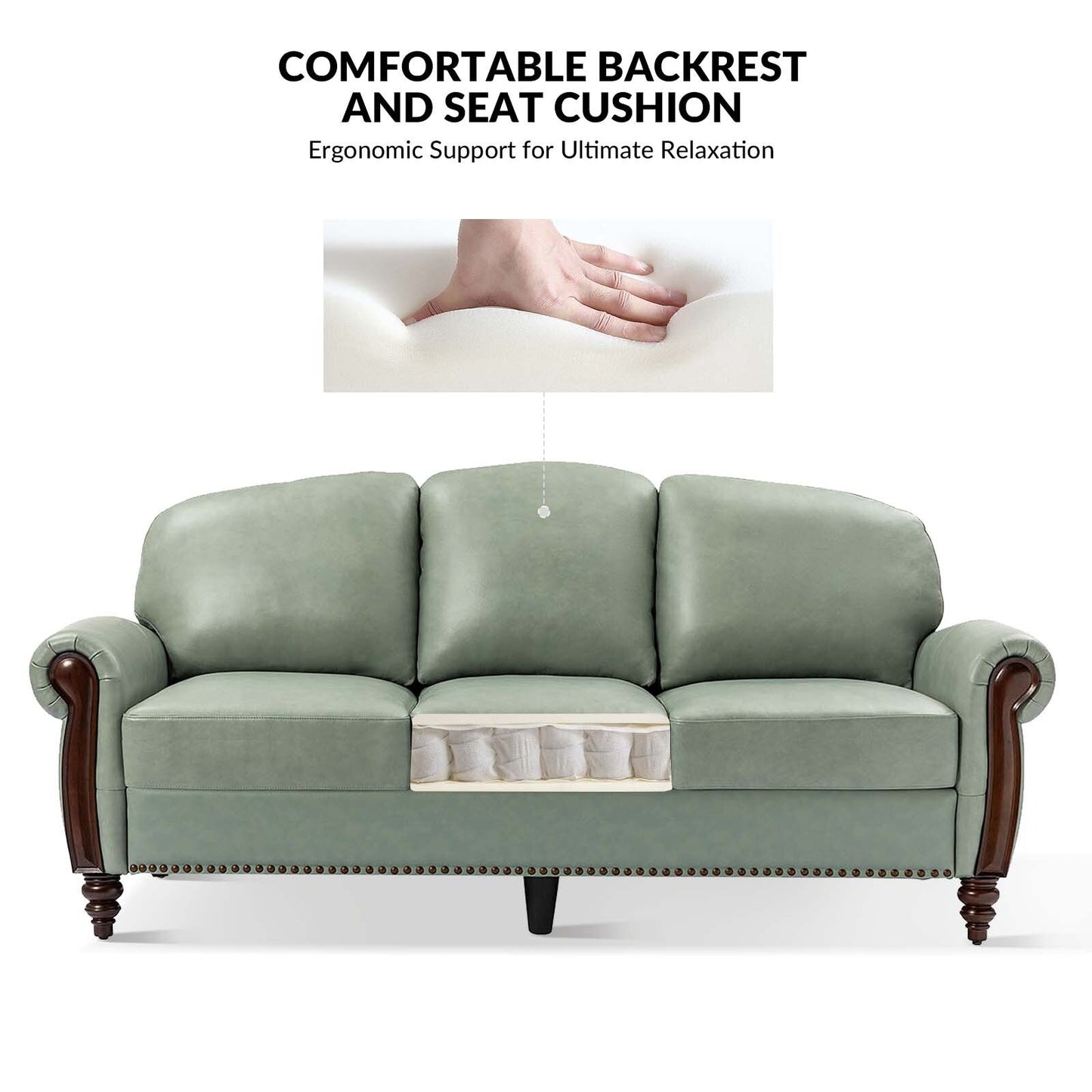 Divano tradizionale in vera pelle Eduard 84 con gambe in legno intagliato di HULALA HOME