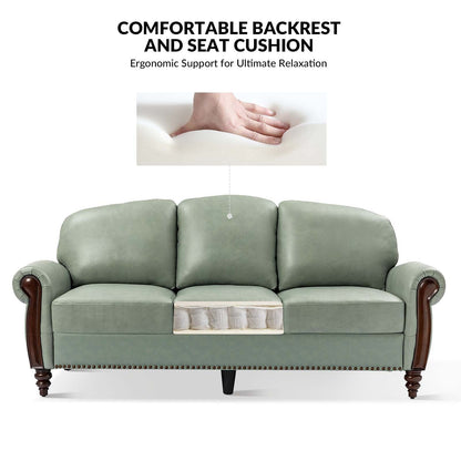 Divano tradizionale in vera pelle Eduard 84 con gambe in legno intagliato di HULALA HOME