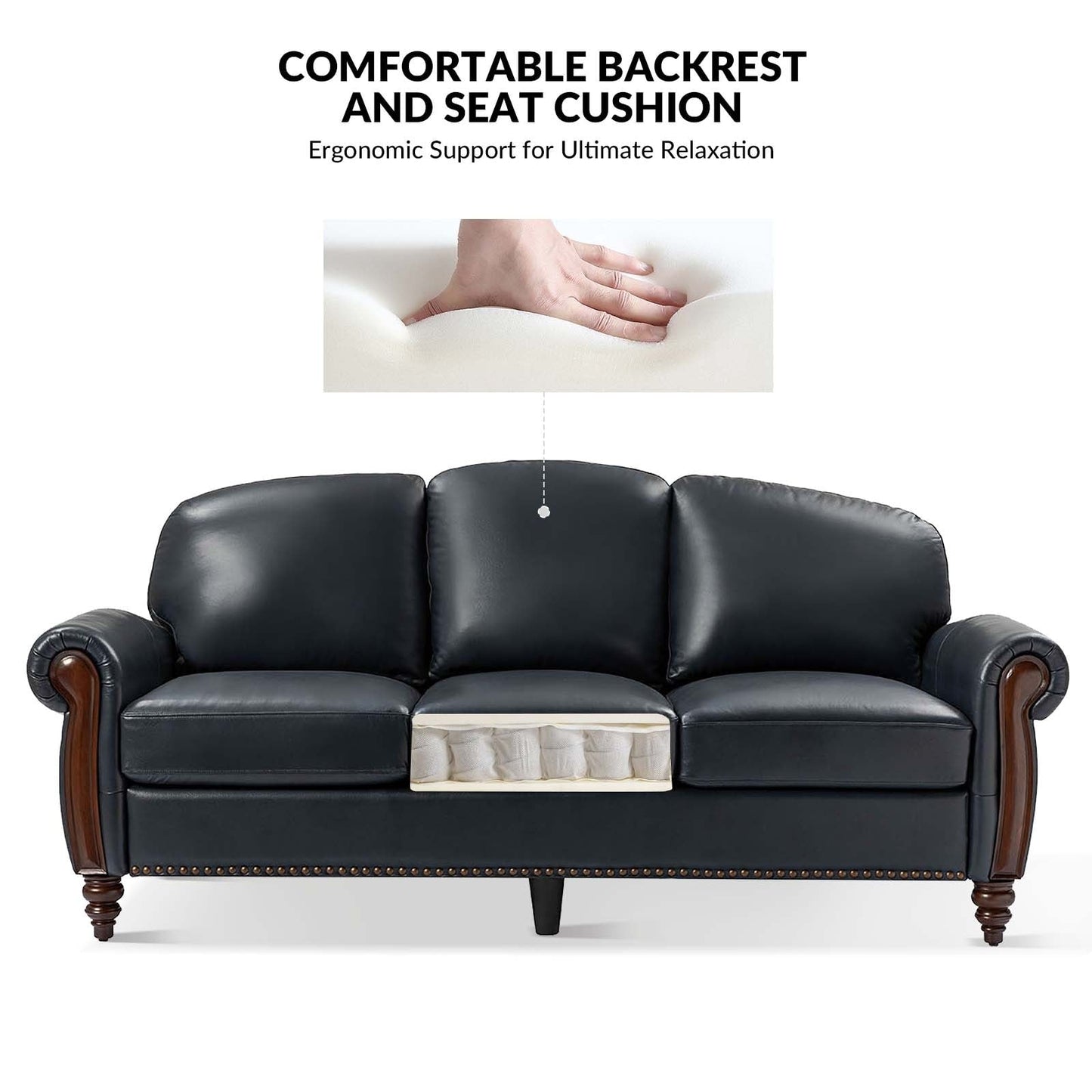 Divano tradizionale in vera pelle Eduard 84 con gambe in legno intagliato di HULALA HOME