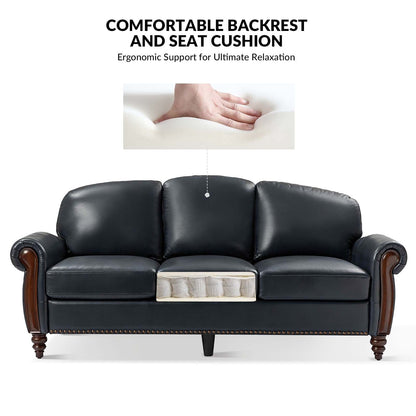 Divano tradizionale in vera pelle Eduard 84 con gambe in legno intagliato di HULALA HOME