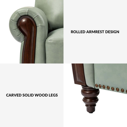 Divano tradizionale in vera pelle Eduard 84 con gambe in legno intagliato di HULALA HOME