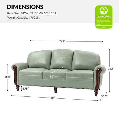 Divano tradizionale in vera pelle Eduard 84 con gambe in legno intagliato di HULALA HOME