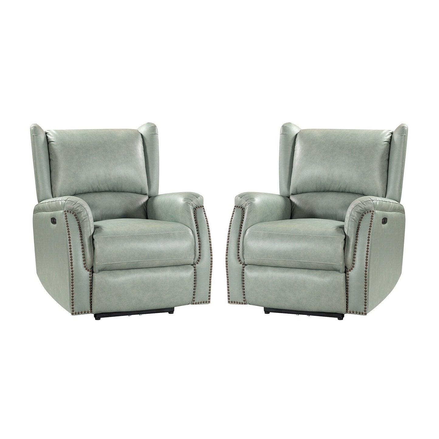 Poltrona reclinabile elettrica in vera pelle Eduardo con porta USB, set da 2