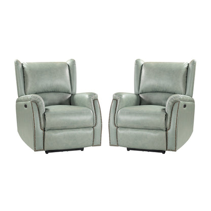 Poltrona reclinabile elettrica in vera pelle Eduardo con porta USB, set da 2