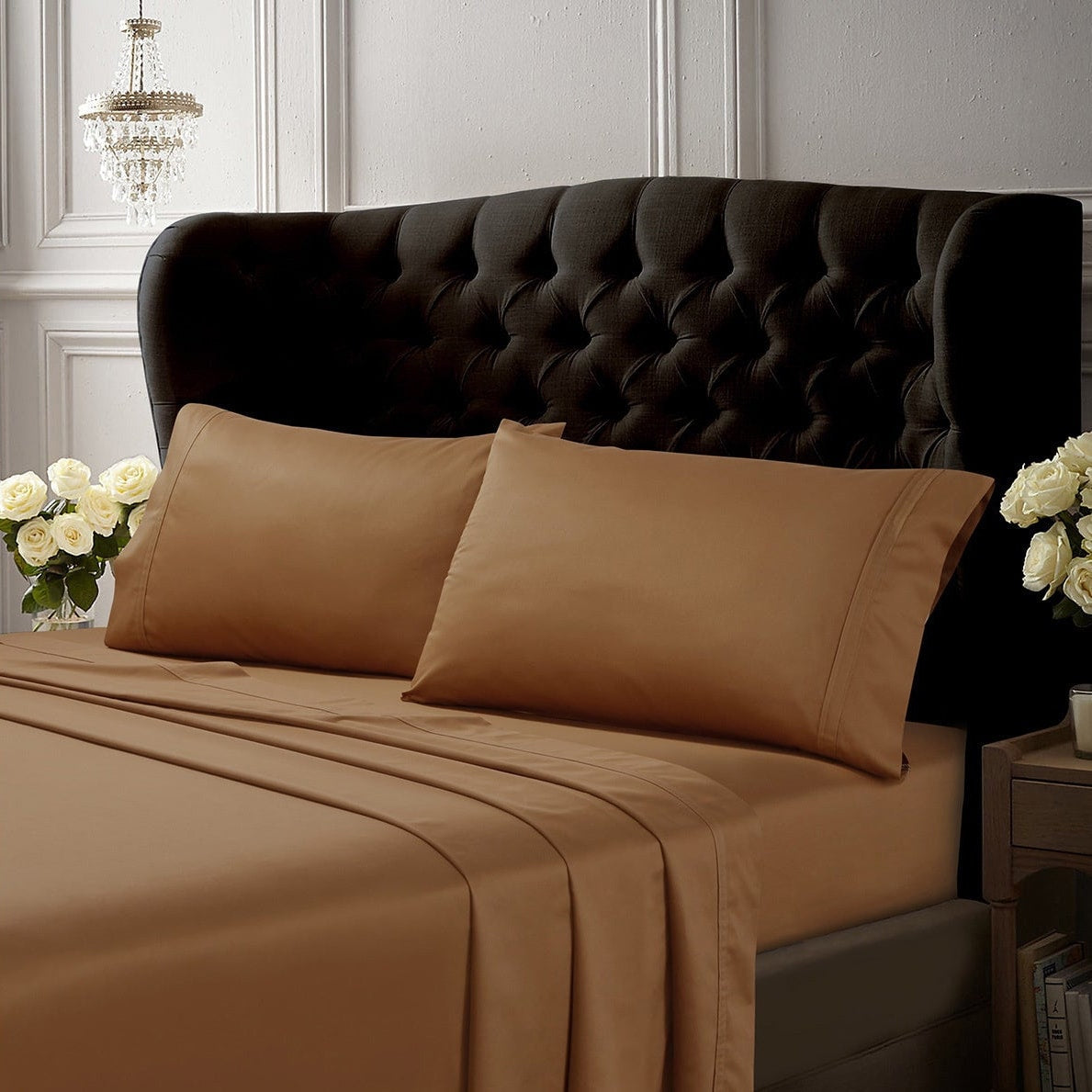 Set di lenzuola da letto in cotone egiziano 500 TC con tasche extra profonde, 6 pezzi